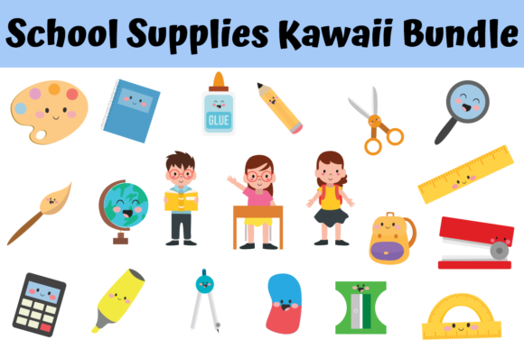 School Supplies Kawaii Bundle: Cute Design Bundles
